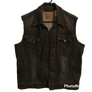 LEVIS black denim jean unisex sleeveless vest jacket size XL